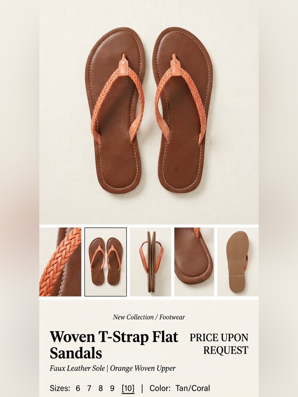 Woven T-Strap Flat Sandals - Orange